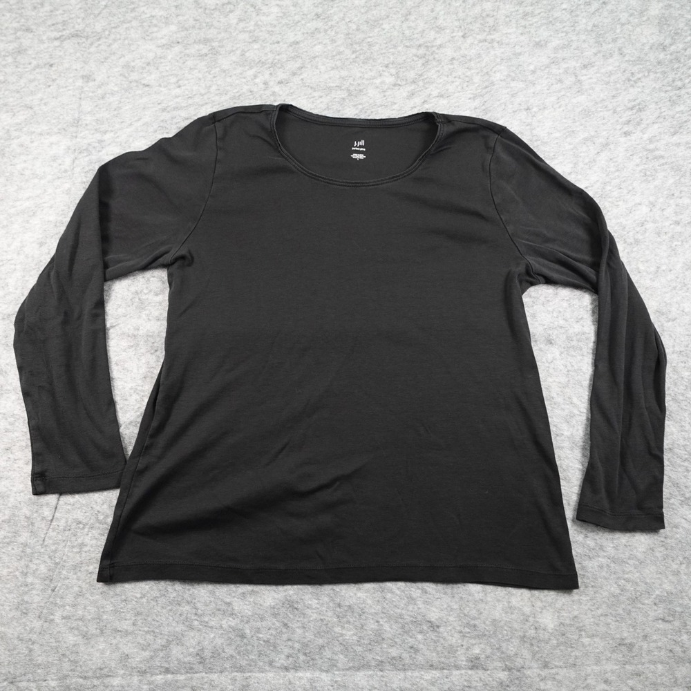 J Jill Top Womens Large Black Perfect Pima Long Sleeve Tee Crew Neck Blouse